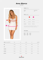 Сорочка Obsessive Amor Blanco underwire chemise & thong, S/M, біла, мереживний ліф, стрінги в наборі