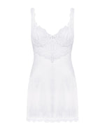 Сорочка Obsessive Amor Blanco underwire chemise & thong, S/M, біла, мереживний ліф, стрінги в наборі