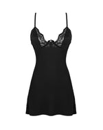 Сорочка Obsessive Bellastia chemise & thong, XS/S, непрозора, фігурне декольте, стрінги в наборі
