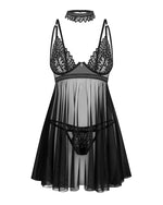 Бебі-дол Obsessive Donarella babydoll & thong, XS/S, мереживний ліф, чокер та стрінги в комплекті
