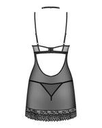 Сорочка Obsessive Donarella chemise & thong, XL/2XL, мереживний ліф, чокер та стрінги в комплекті