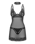 Сорочка Obsessive Donarella chemise & thong, XL/2XL, мереживний ліф, чокер та стрінги в комплекті