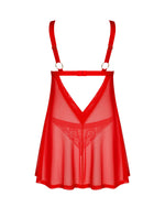 Бебі-дол Obsessive Elianes babydoll & thong, XL/2XL, червоний, мереживний ліф, трусики-танга в наборі
