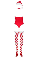 Тедді Obsessive Kissmas teddy, S/M, червоне, без бретелей, чокер, панчохи та шапка з помпоном у наборі