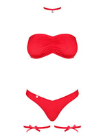 Комплект Obsessive Kissmas Set, S/M, червоний, м’який ліф, трусики зі збіркою, чокер та гартери