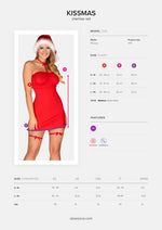 Сорочка Obsessive Kissmas chemise, L/XL, червона, чокер, гартери та шапочка з помпоном у комплекті