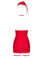 Сорочка Obsessive Kissmas chemise, L/XL, червона, чокер, гартери та шапочка з помпоном у комплекті