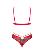 Комплект Obsessive Ms Merrilo 2-pcs set, XS/S, м’який бюстгальтер та трусики з доступом і з помпоном