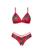 Комплект Obsessive Ms Merrilo 2-pcs set, XS/S, м’який бюстгальтер та трусики з доступом і з помпоном