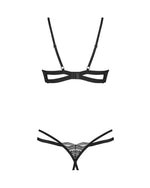 Комплект Obsessive Nutris 2-pcs crotchless set, XS/S, ліф з відкритими чашками, трусики з доступом