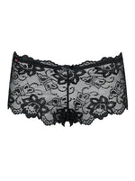 Трусики-шортики Obsessive Idillia shorties, L/XL, чорні, мереживні, з низькою посадкою