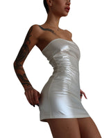 Мінісукня D&A, XS-S, white, nylon-lycra відкриті плечі з блискавкою на всю довжину