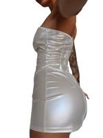 Мінісукня D&A, XS-S, white, nylon-lycra відкриті плечі з блискавкою на всю довжину