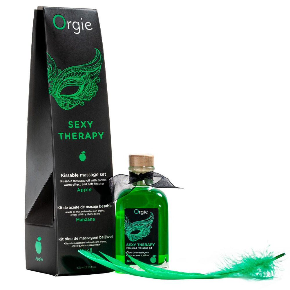 Набір для масажу Orgie – Sexy Therapy Apple, їстівна розігрівальна олія + пір’їнка