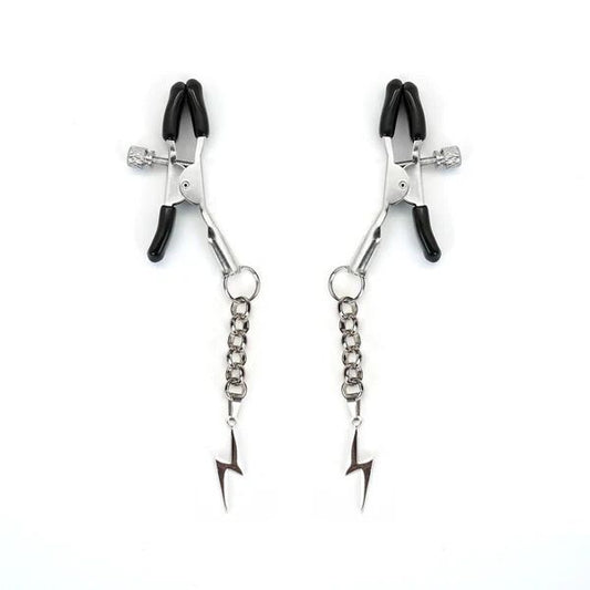 Затискачі для сосків Liebe Seele Lightning Nipple Clamps Silver, підвіска-блискавка