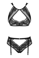 Комплект Obsessive Allastia 2-pcs set black L/XL, регульовані бретелі, багаторівнева застібка