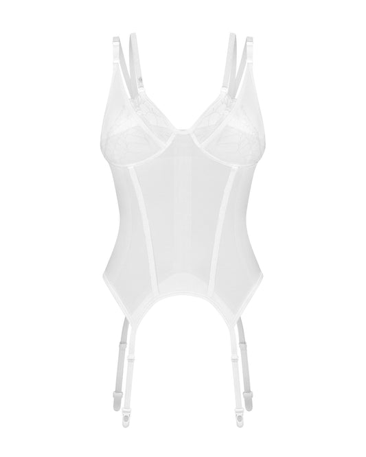 Корсет Obsessive Arrowel White corset 2XL/3XL, з підв’язками для панчіх
