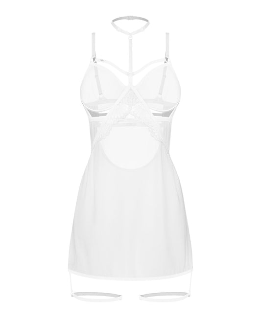 Бебі-дол Obsessive Arrowel White chemise L/XL, з декоративним чокером та гартерами