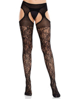 Колготки Leg Avenue Cross Hatch Floral Lace Suspender Hose One Size