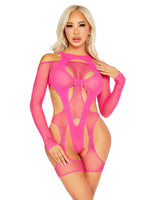 Бодістокінг Leg Avenue Fishnet Garter Harness and Teddy One Size Neon Pink