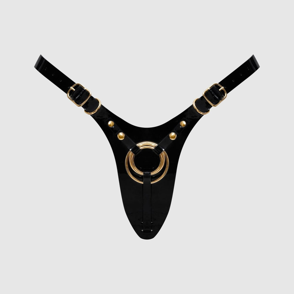 Трусики для страпона Strap-On-Me Leatherette Harness Fabulous - One Size - Black Glossy