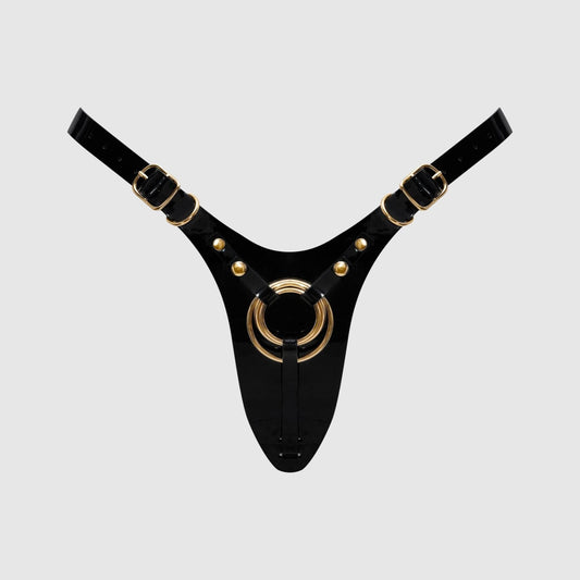 Трусики для страпона Strap-On-Me Leatherette Harness Fabulous - One Size - Black Glossy