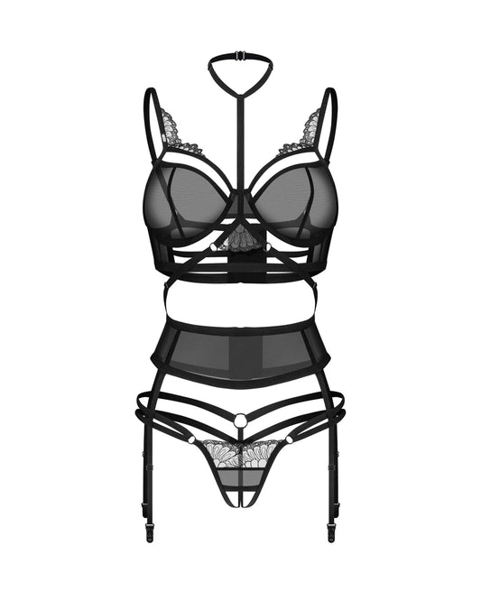 Комплект Obsessive Premisis Black 3-pcs crotchless set 2XL/3X