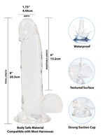 Прозорий фалоімітатор на присосці ADDICTION — Clear Dildo with Balls 8″, віброкуля в подарунок