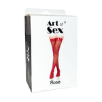 Панчохи в дрібну сітку з лакованою коронкою Art of Sex - Rose, колір червоний, L