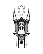 Корсет Obsessive Dominna cupless corset & crotchless thong L/XL