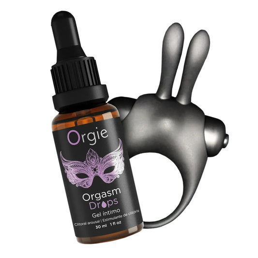 Набір Orgie Orgasmic Bunny: збуджувальні краплі та ерекційне віброкільце