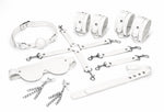 Набір Feral Feelings BDSM Kit 7 White, наручники, поножі, конектор, маска, падл, кляп, затискачі