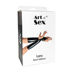 Вінілові мітенки Art of Sex - Lora короткі, розмір M, колір чорний з ефектом мокрого оксамиту