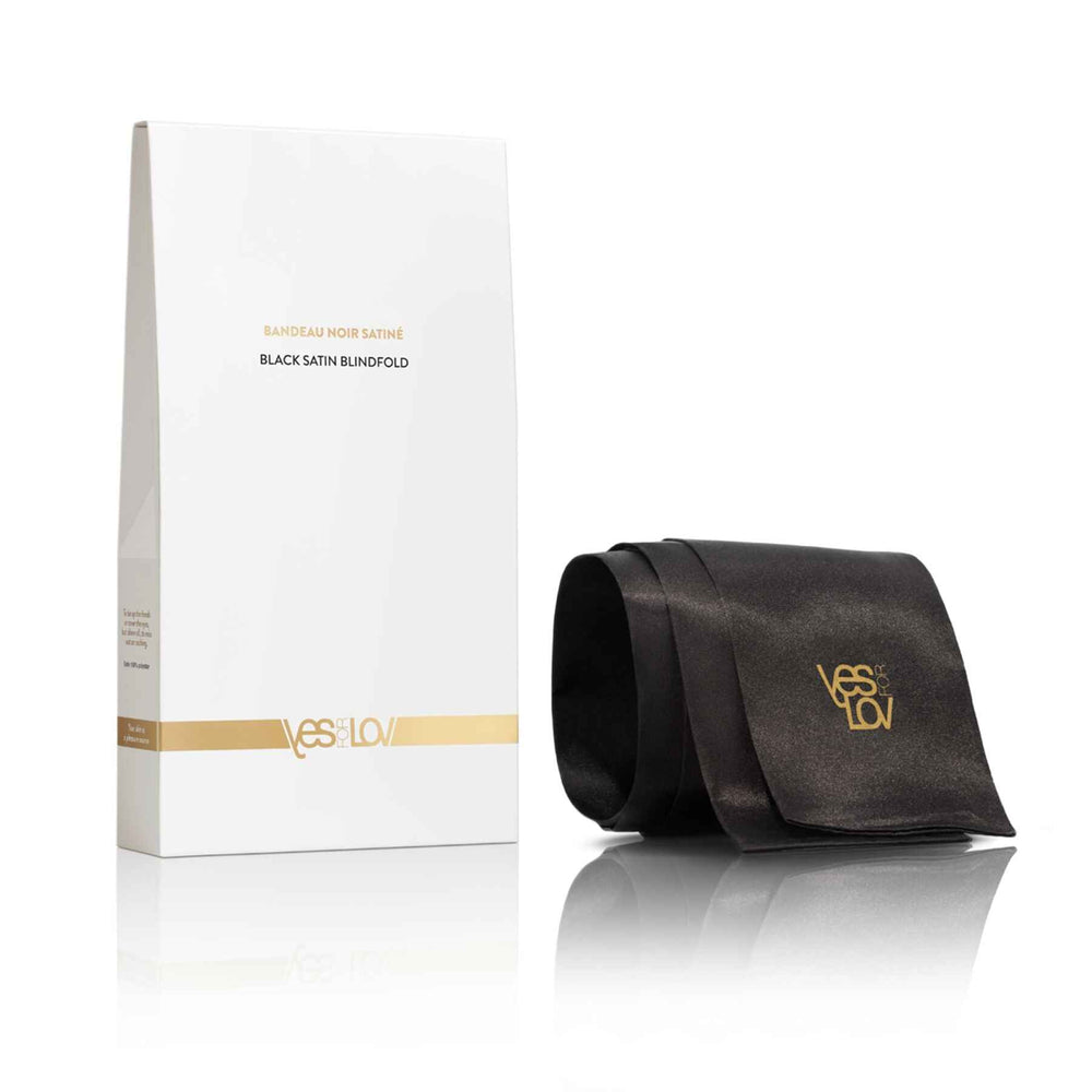 Сатинова пов’язка-стрічка на очі YESforLOV BLACK SATIN BLINDFOLD, підходить для зв’язування