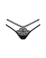 Трусики-стрінги Obsessive Blomentis thong, XS/S, чорні, мереживні, боковинки — подвійні смужки