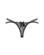 Трусики-стрінги Obsessive Blomentis thong, XS/S, чорні, мереживні, боковинки — подвійні смужки