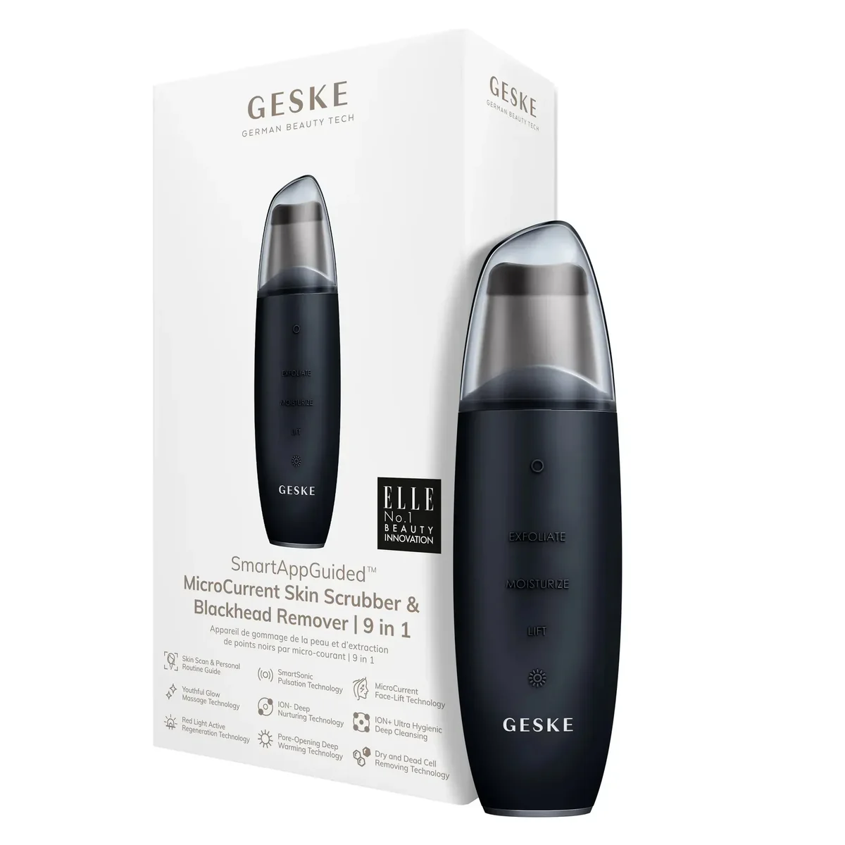 Мікрострумовий скрабер для шкіри та усунення чорних точок GESKE MicroCurrent Skin Scrubber&Blackhead Remover 9в1 black