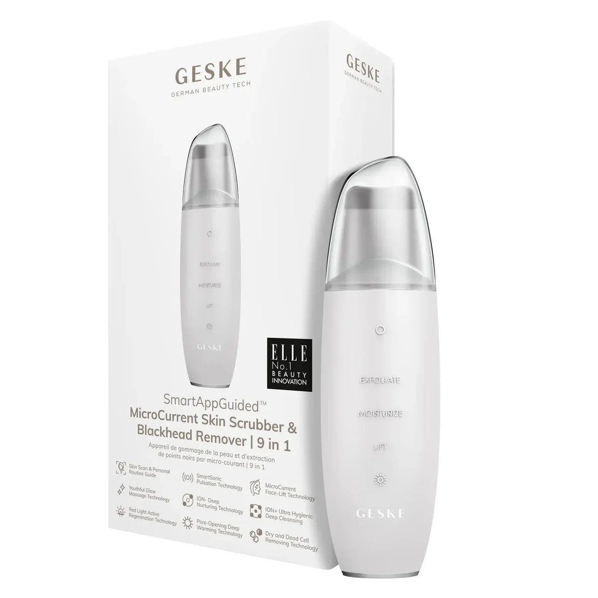 Мікрострумовий скрабер для шкіри та усунення чорних точок GESKE MicroCurrent Skin Scrubber&Blackhead Remover 9в1 white
