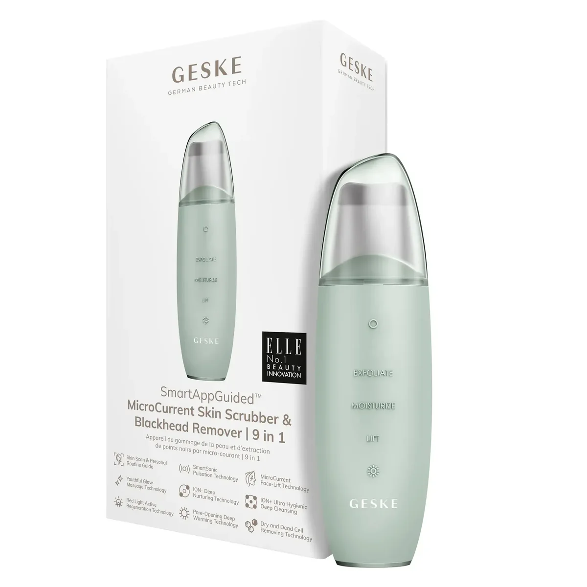 Мікрострумовий скрабер для шкіри та усунення чорних точок GESKE MicroCurrent Skin Scrubber&Blackhead Remover 9в1 green
