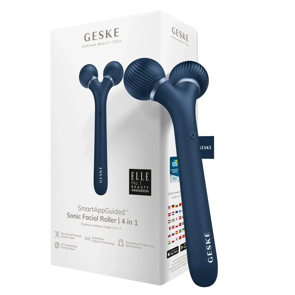 Електронний ультразвуковий ролик для обличчя GESKE Sonic Facial Roller 4в1 midnight
