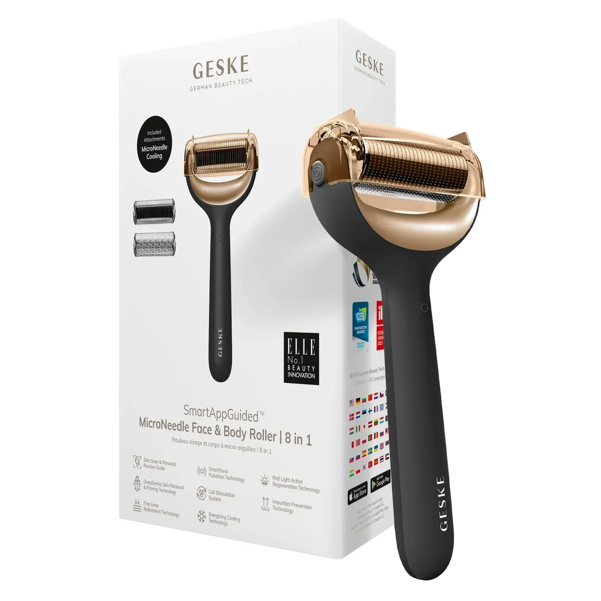 Електронний ролер для обличчя та тіла з мікроголками GESKE MicroNeedle Face&Body Roller 8в1