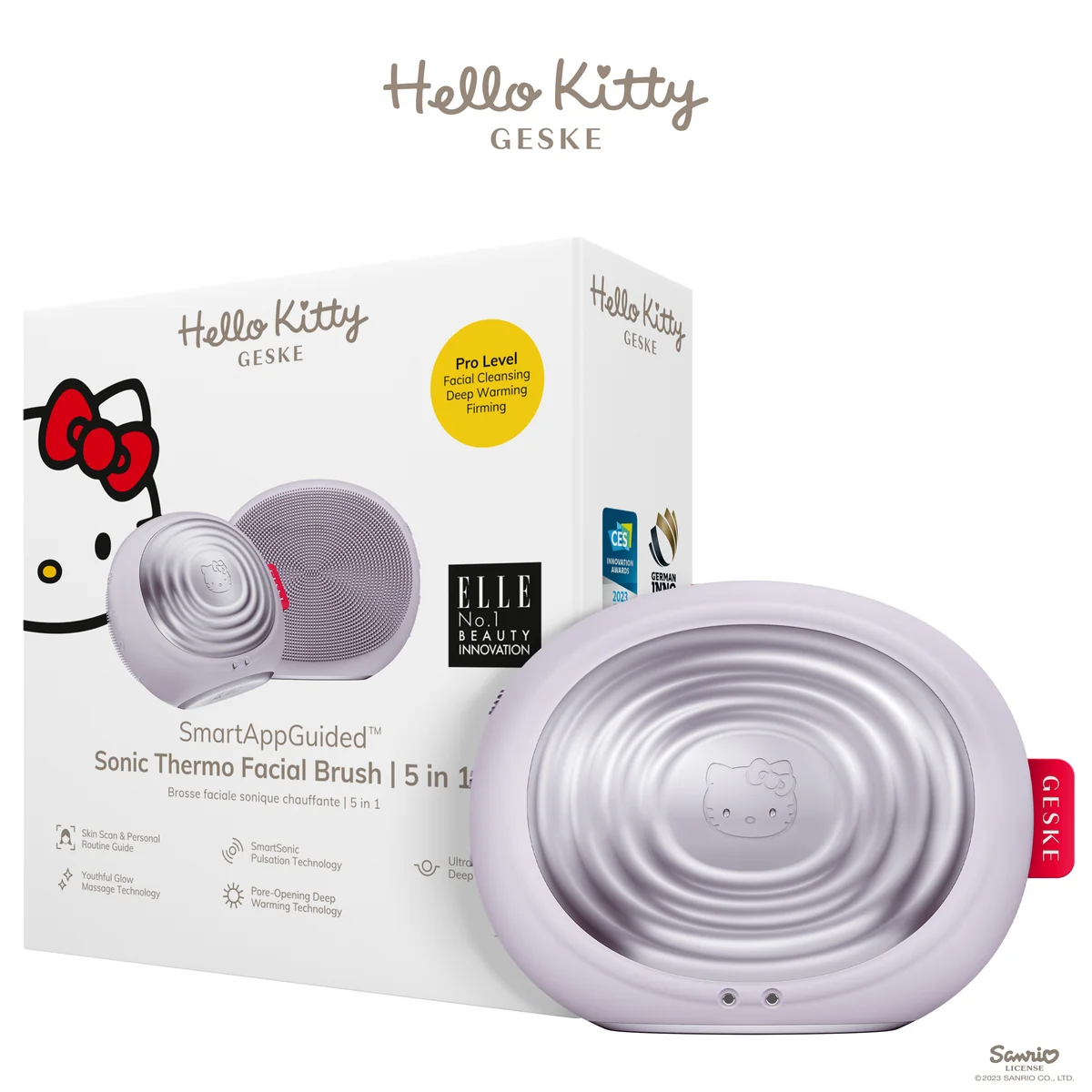 Електронна ультразвукова термощітка для обличчя GESKE Sonic Thermo Facial Brush 5в1 by Hello Kitty