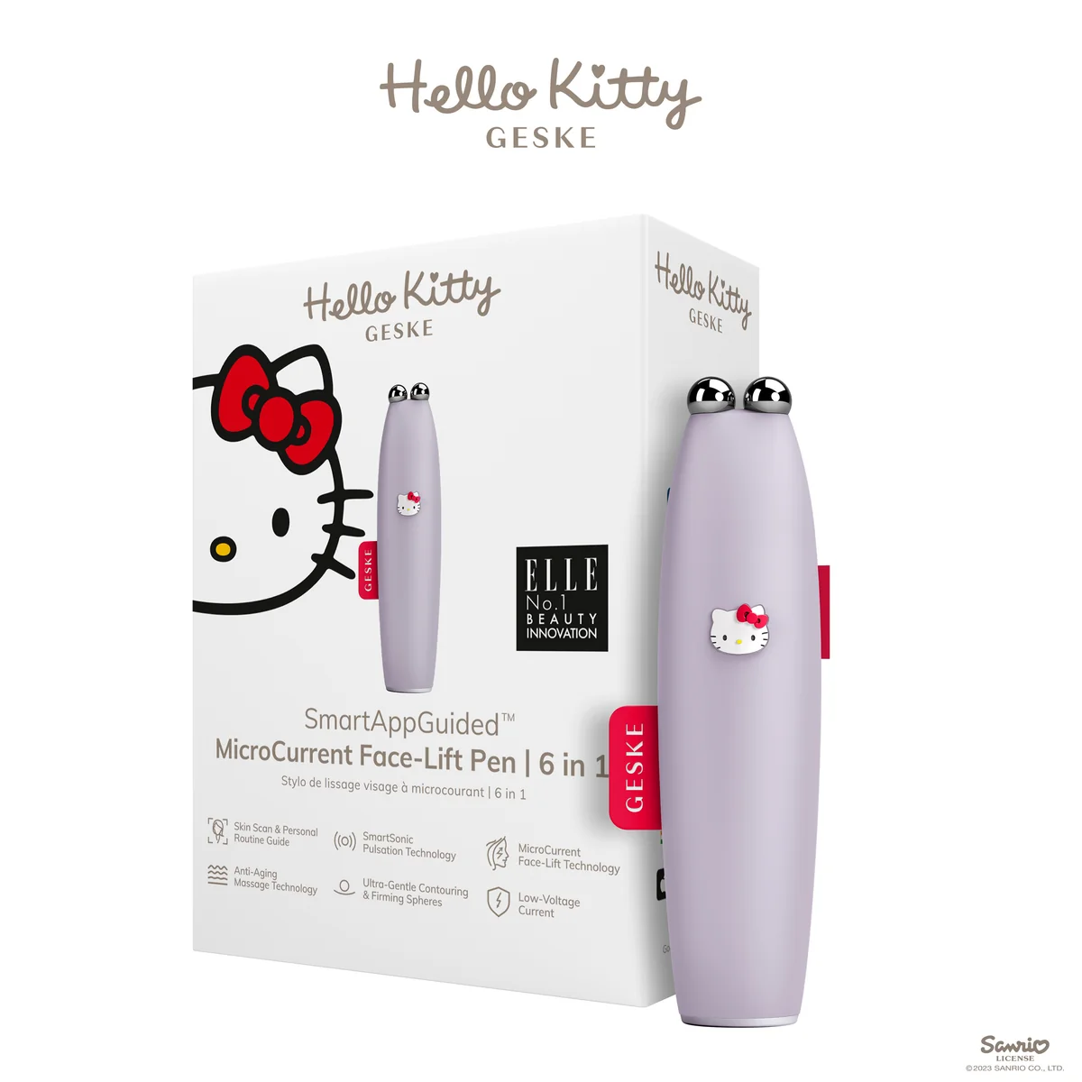 Мікрострумова ручка для підтяжки шкіри обличчя GESKE MicroCurrent Face-Lift Pen 6в1 by Hello Kitty