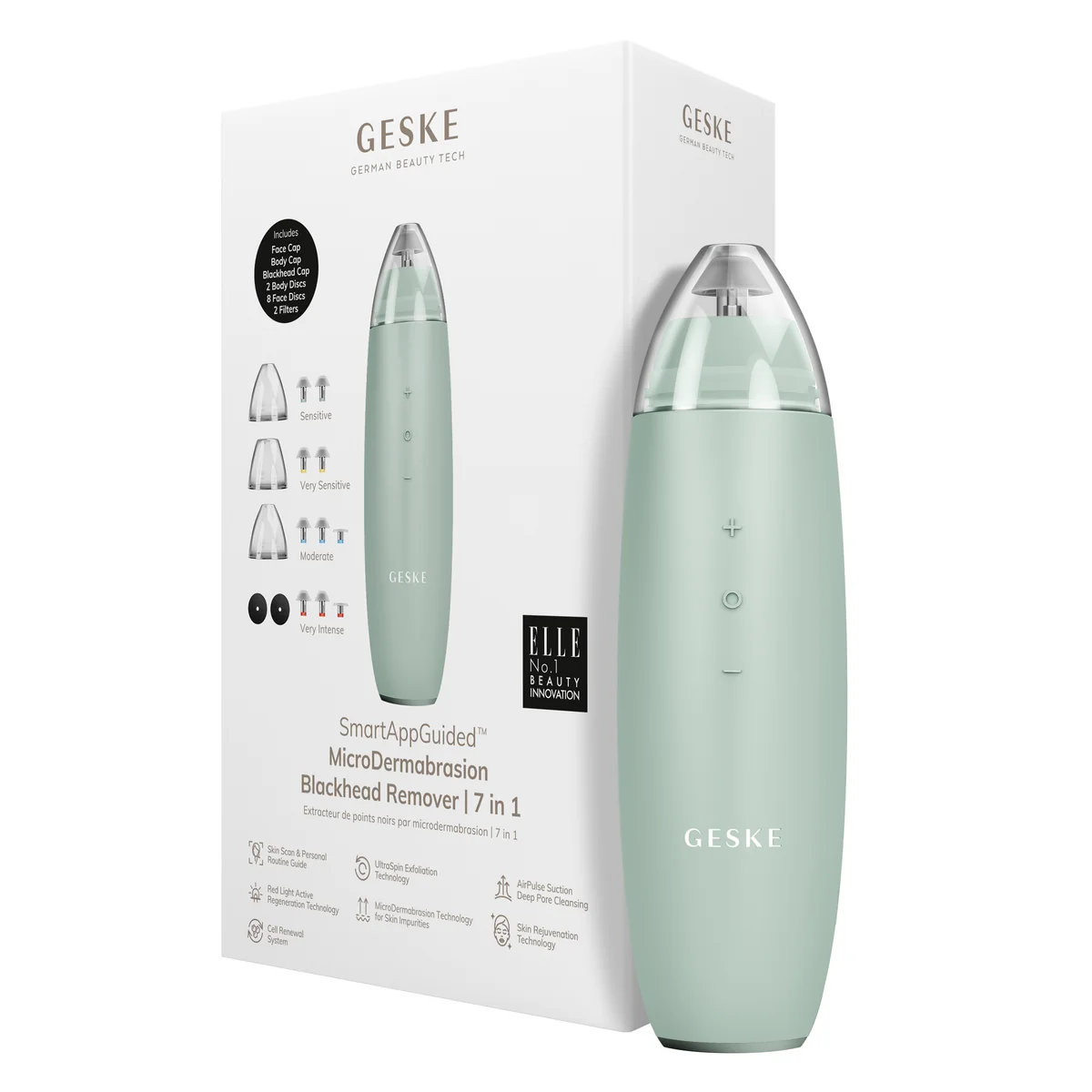 Мікродермабразійний пристрій для видалення чорних цяток GESKE MicroDermabrasion Blackhead Remover 7в1 green