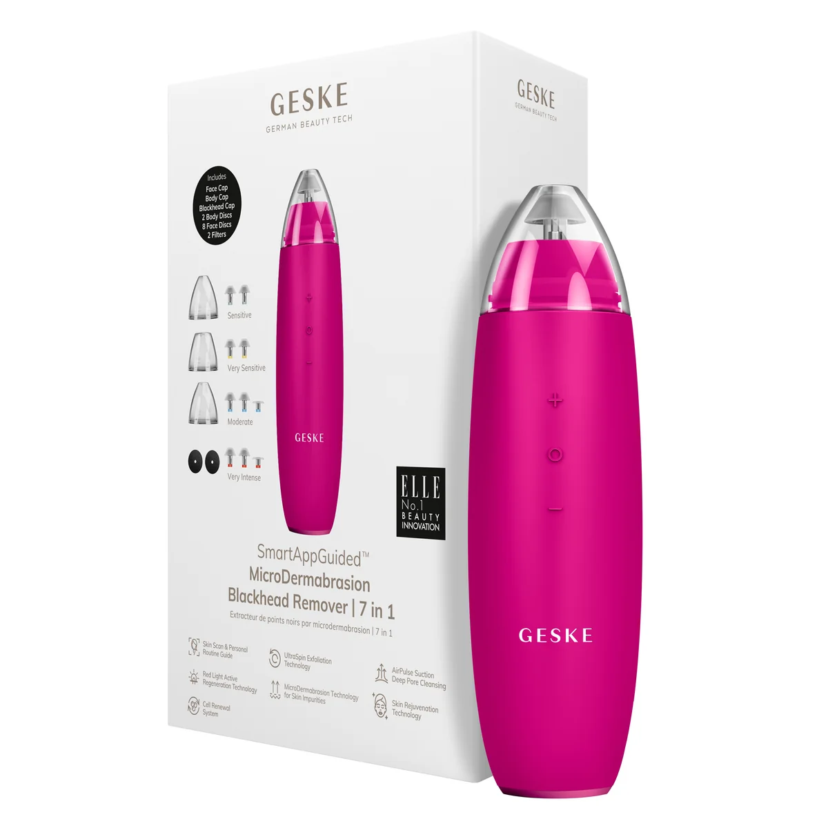 Мікродермабразійний пристрій для видалення чорних цяток GESKE MicroDermabrasion Blackhead Remover 7в1 magenta