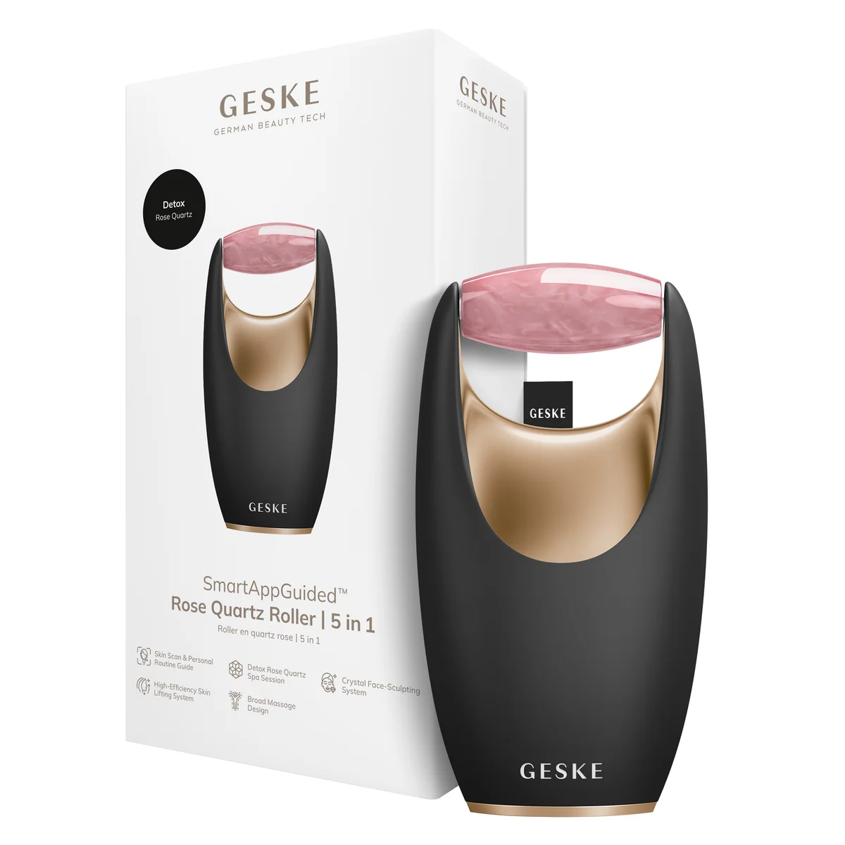 Ролер-масажер для обличчя з рожевим кварцом GESKE SmartAppGuided Rose Quartz Roller 5in1 gray