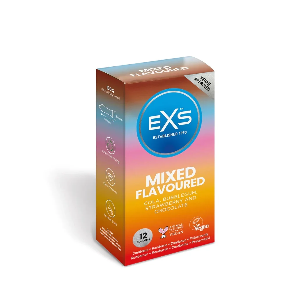 Презервативи EXS Mixed Flavoured зі смаком шоколаду, коли, полуниці та жуйки (ціна за упаковку, 12 шт)