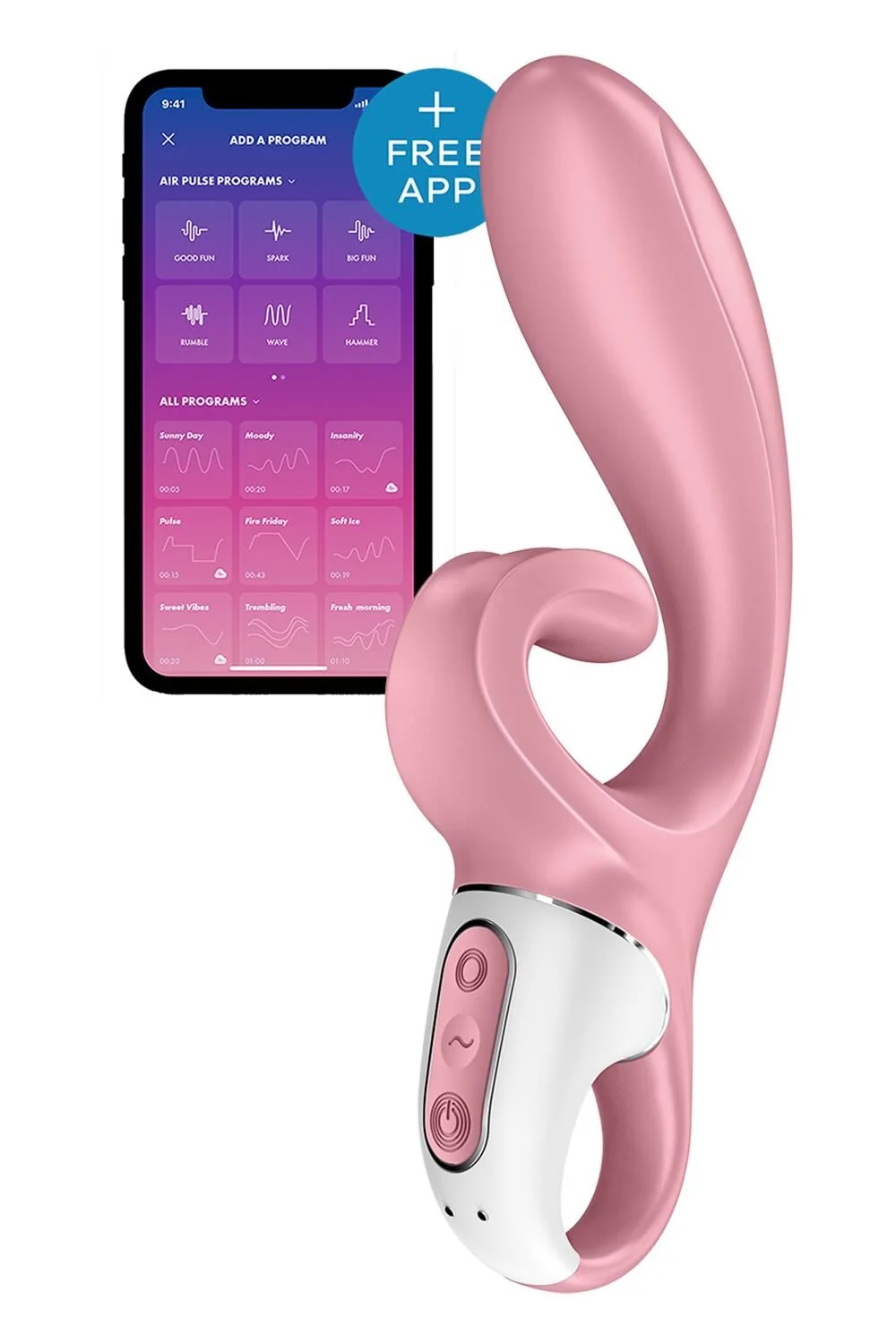Смарт вібратор-кролик Satisfyer Hug Me Pink, 2 мотори, діаметр 4,2см, широка кліторальна частина