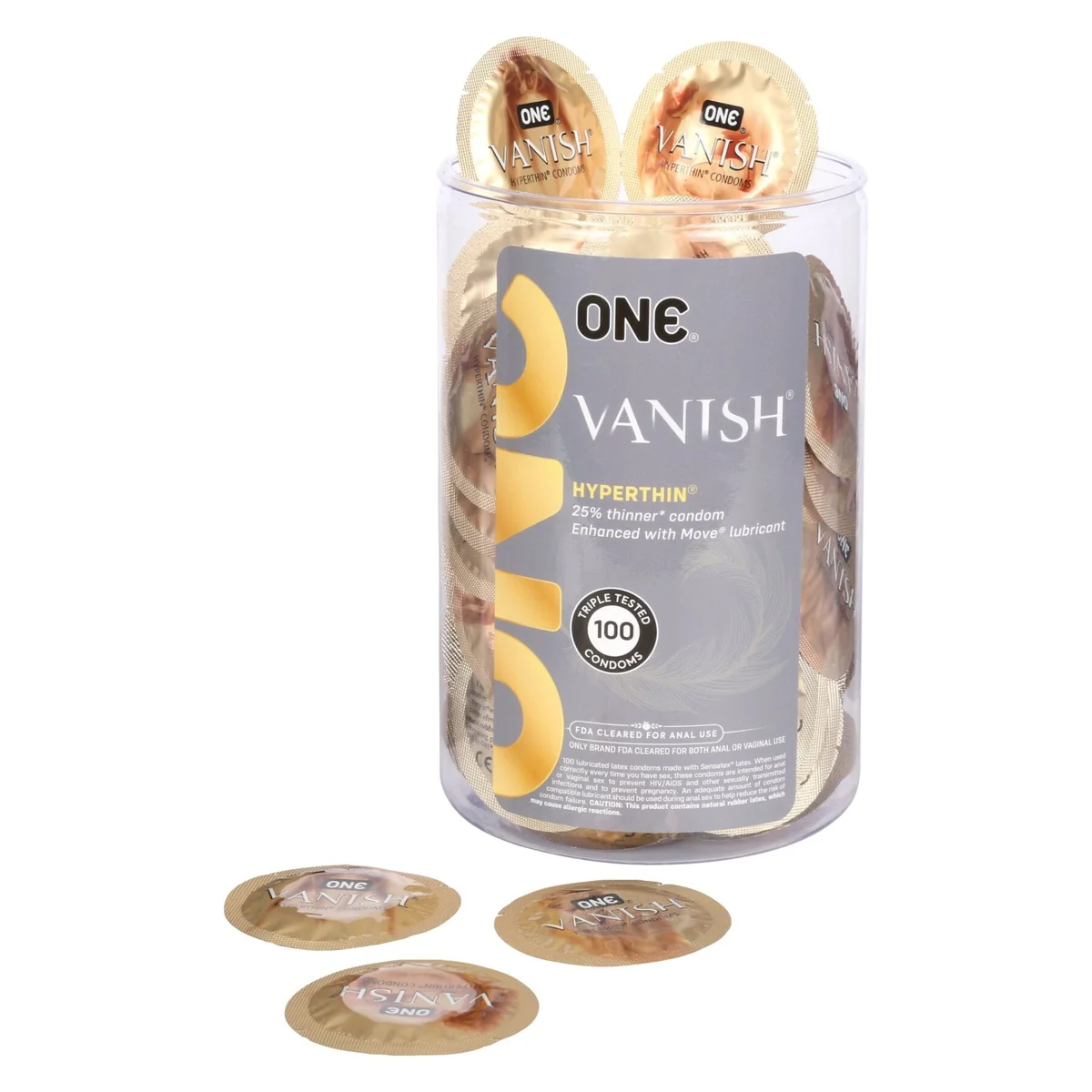 Набір презервативів ONE Vanish Hyperthin, 100 шт, ультратонкі, зі змазкою, паковання-тубус