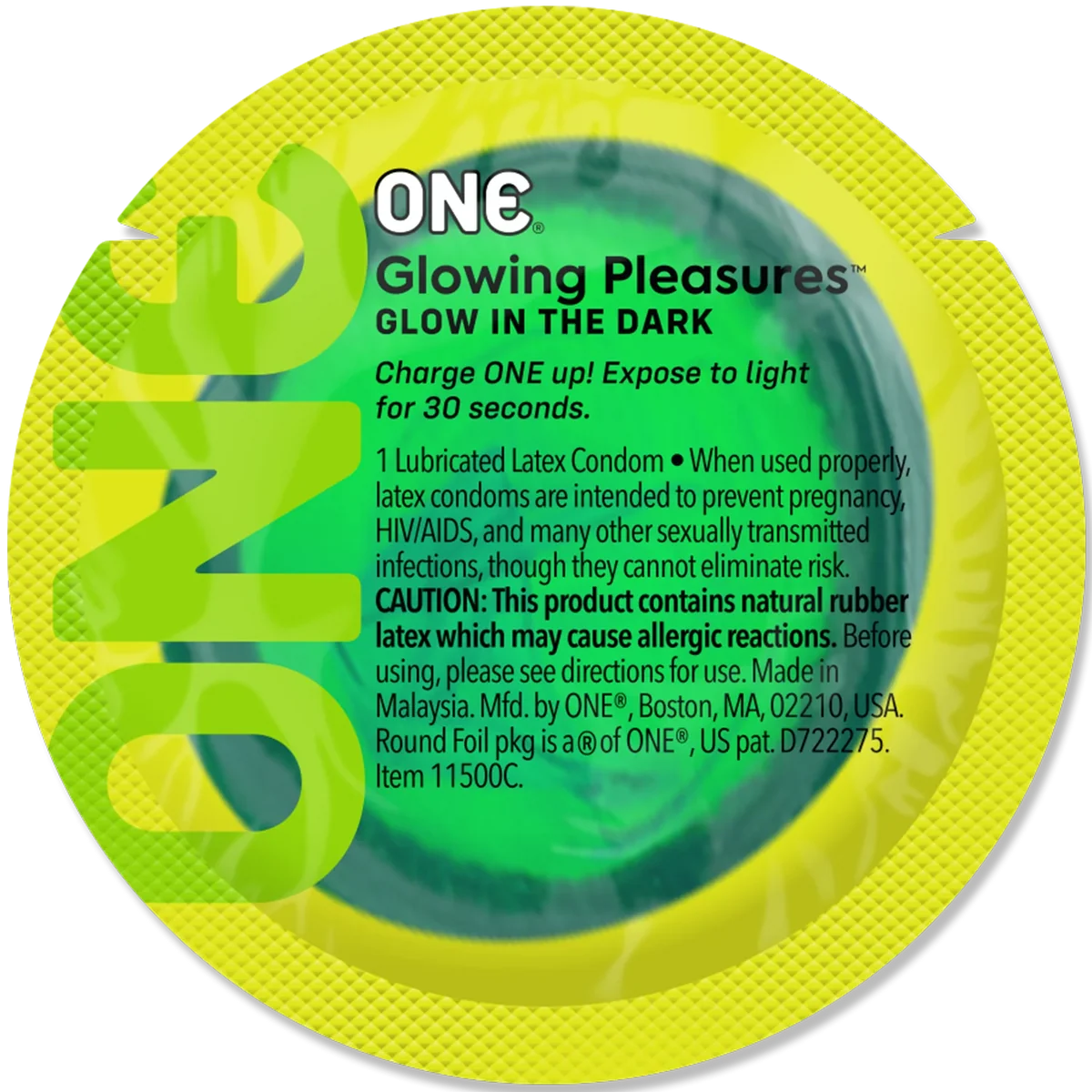 Презерватив ONE Glowing Pleasures, 1 шт, світиться в темряві, зі змазкою